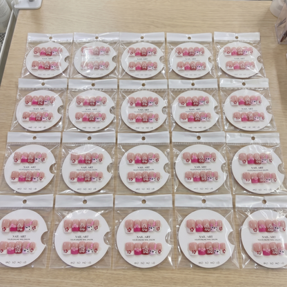 Full set of cherry red 3D bow square press on nails displayed on size cards.